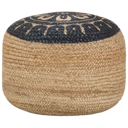 Décoshop26 - Handgefertigter Pouf/Fußhocker 45 x 30 cm braune Jute mit blauem Aufdruck DEC029975 DEC029975