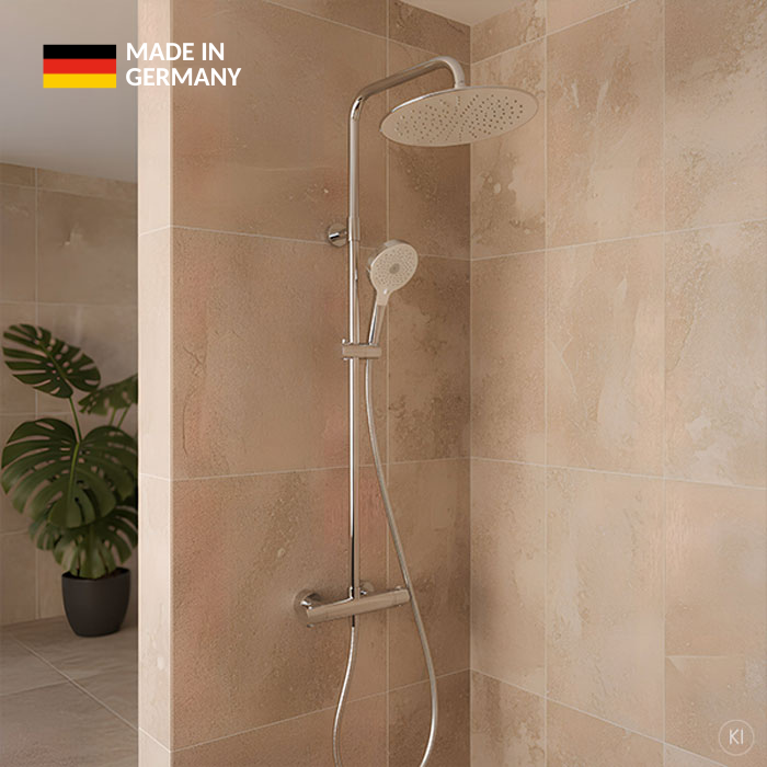 Colonne de douche thermostatique CARLDIX 71000100-00  murale, ensemble complet, pommeau de douche effet pluie 300 mm, chromé
