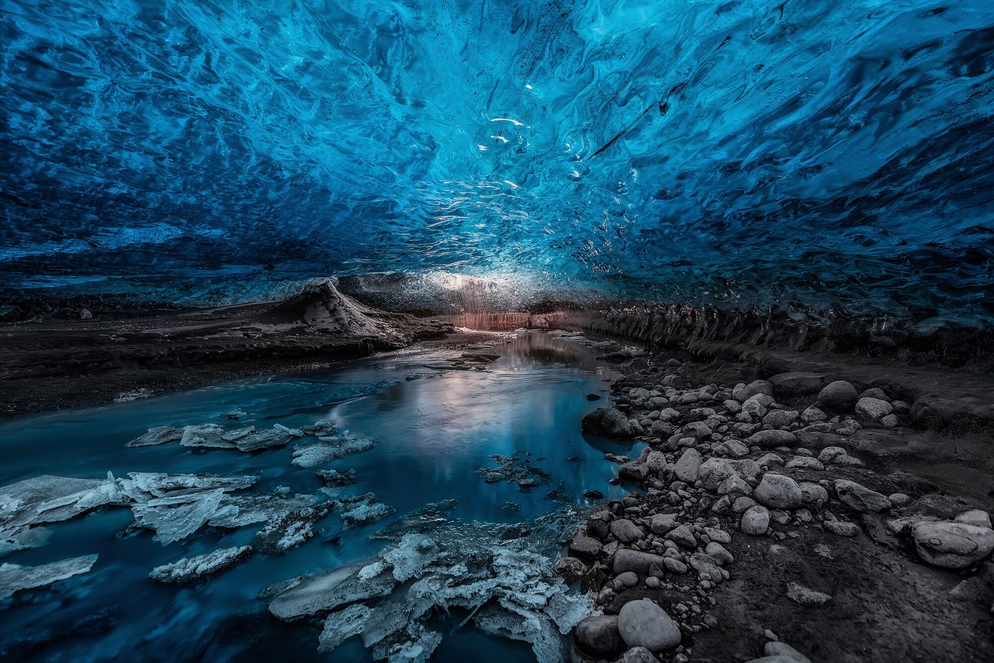 Fototapete PAPERMOON "Photo-Art JAVIER DE LA, EISHÖHLE", bunt, B:2m L:1,49m, Vlies, Tapeten, Fototapete bunt B/L: 2m x 1,49m, Bahnen: 4 Stk.