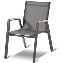 HARTMAN Aruba Stapelsessel, xerix/anthrazit, Alu/Textilene, mit Armlehnen aus Teak
