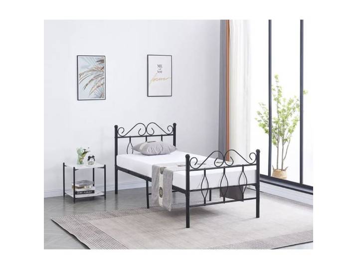 Lit 1 Place Noir JULIE 90X190CM Sommier Inclus