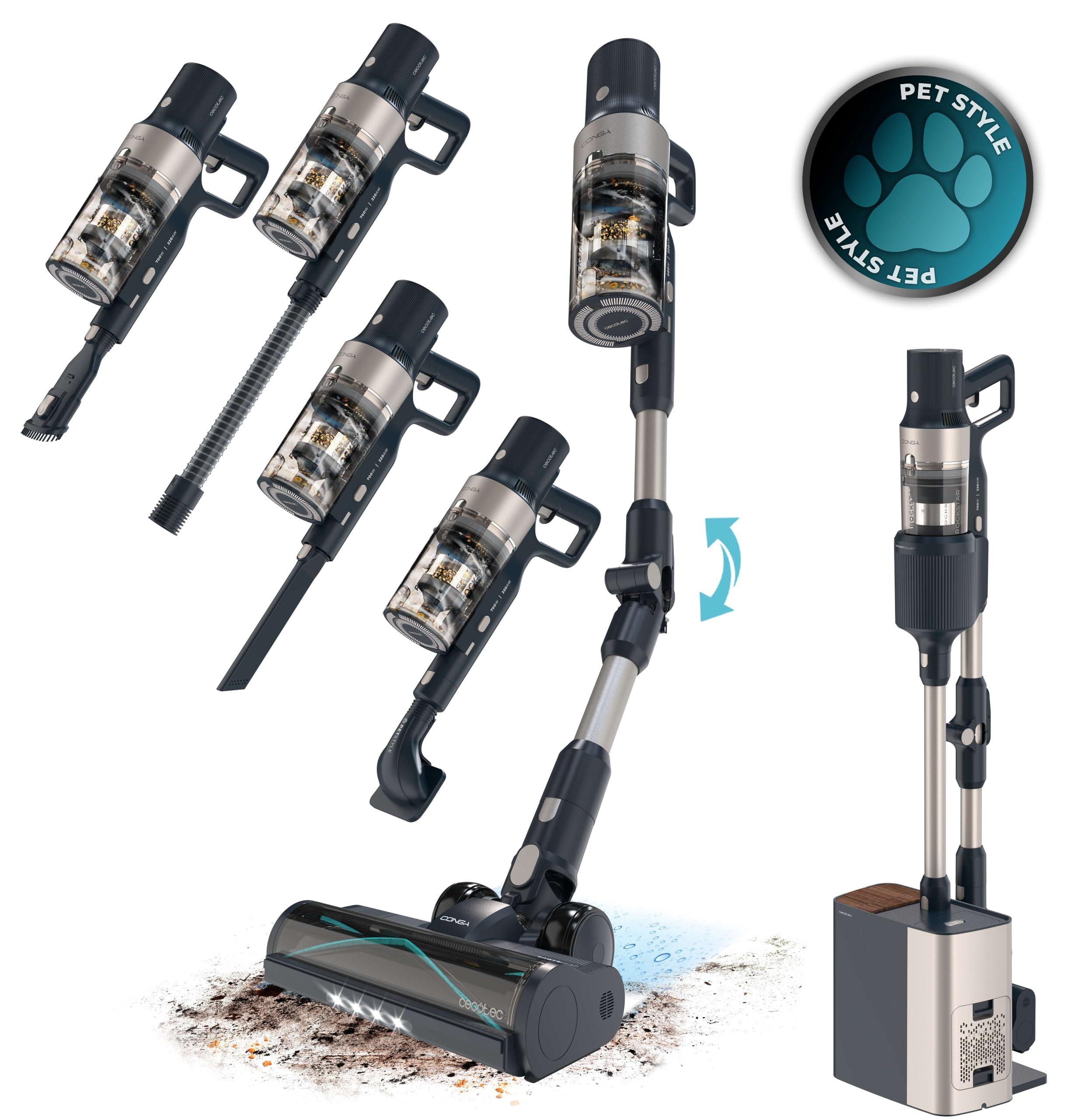 Cecotec Conga Rockstar 5500 Hurricane Station Pet Flex, Standstaubsauger, Beutellos, Schwarz, Trocken, Zyklonal, Auto