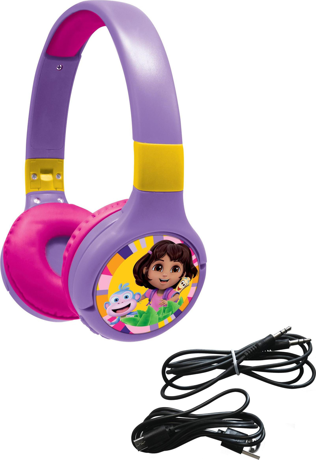 Lexibook Dora 2-in-1 Bluetooth en bedrade hoofdtelefoon, opvouwbaar, met volumebegrenzing