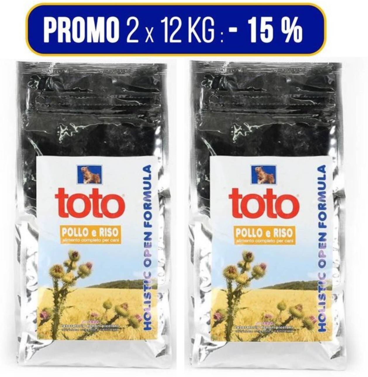 Toto PROMO 2 x 12 Kg Holistic Open Formula Pollo e Riso per Cani (€ 58,40 A SACCO)