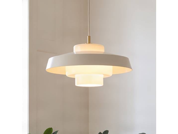 Suspension Rico, beige, Ø 38 cm, métal/verre - Nola - Salle à manger - Design - Avec abat-jour