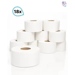 Toilettenpapier Jumborollen mini, 18 Rollen a 130m, 2-lagig, reiner Zellstoff