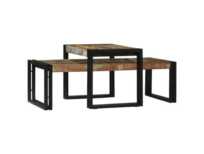 HEFZGDB 2-teiliges Couchtisch-Set aus Massivholz Altholz mit rustikalem Look und schwarzem Metallgestell für Moderne Innenräume, kompakte Abmessungen, langlebige Qualität