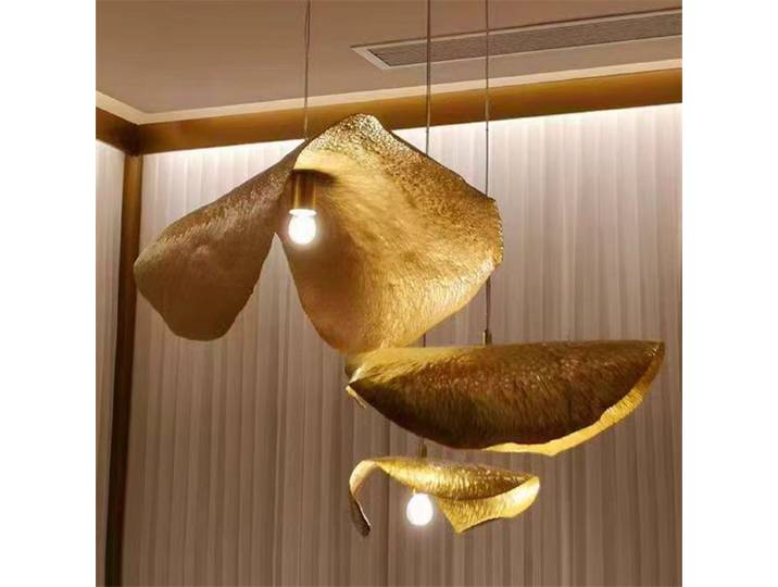 Lampe à suspension Vintage tout en cuivre, feuille de Lotus martelée à la main, lustre de salle à manger, lampe suspendue de Restaurant, lampe d'îlot de cuisine