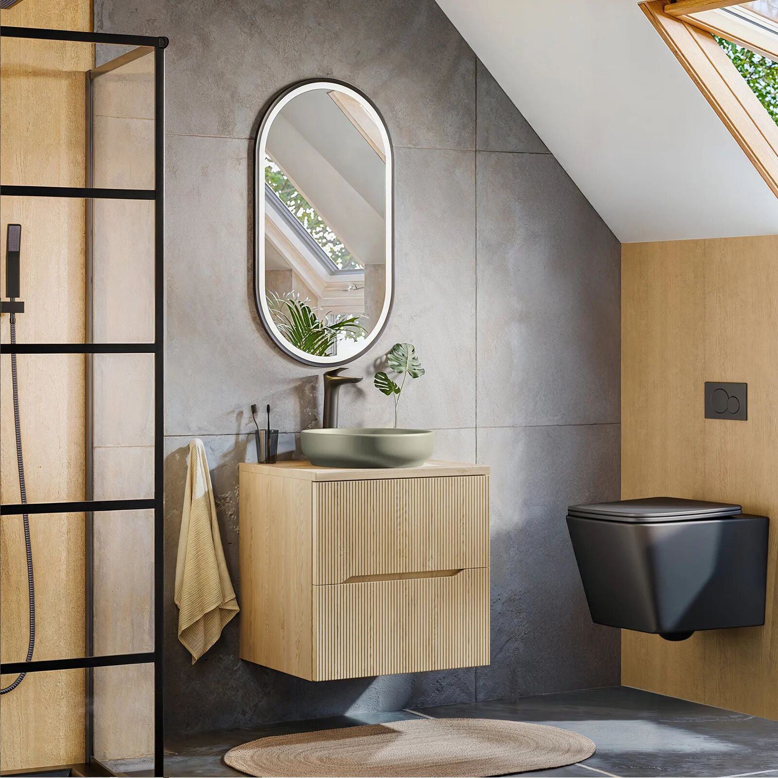 garneroarredamenti Mobile bagno sospeso 60cm cannettato 2 cassetti rovere Pretty