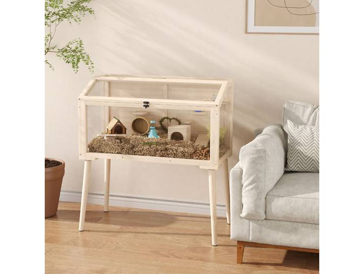 PawHut Cage Hamster Bois FSC Toit Ouvrable 7 Plateformes 2 Balançoires