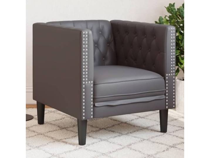 HEFZGDB Grauer Chesterfield Sessel aus strapazierfähigem Kunstleder mit Knopfheftung, bequemer Polsterung und stabilen Stützbeinen für langlebigen Wohnkomfort und Elegantes Ambiente