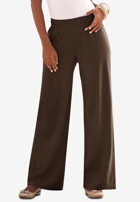 Plus Size Women's Plus Size Pull-On Wide Leg Soft Knit Pant by Roaman's in Chocolate (Size 6X) Pull On Elastic Waist
