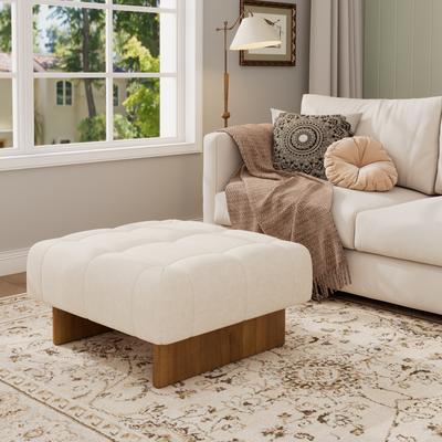 Christopher Knight Home - Vireo Linen Tufted Square Ottoman with Pocket Coil Comfort