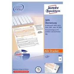 Avery Zweckform Formularvordrucke »SEPA-Überweisung/Zahlschein inkl. Software« weiß, 21x29.7 cm