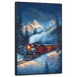 LEINWAND Bilder mit Rahmen - Zug - Weihnachten - Schnee - Weihnachtszug - 100x150