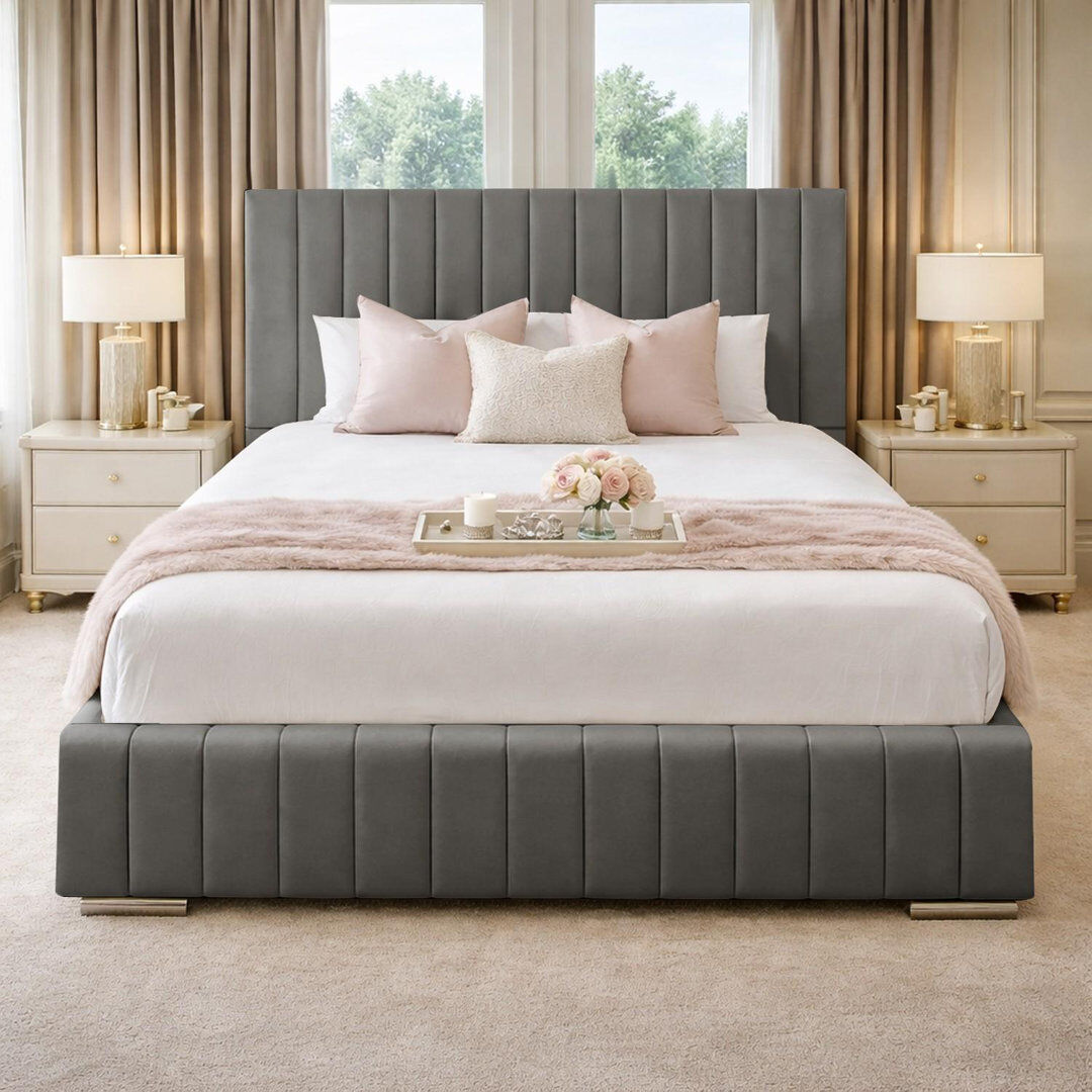 Canora Grey Upholstered Velvet Bed Grey Small Double (4')