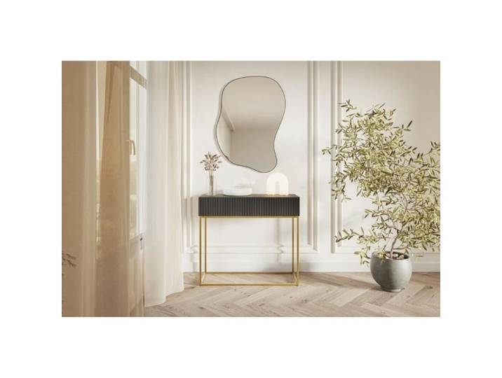 Table console - VELDIO - 90 cm - noir avec pieds dorés
