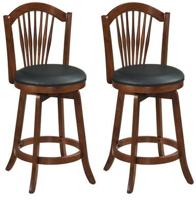 Costway Swivel Bar Stools with Backrests and Wood Frame for Kitchen Island-24 Inch