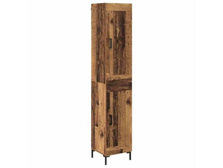 Highboard Altholz 34,5 x 34 x 180 cm Holzwerkstoff Metallbeine, rechteckige Form, glatte Oberfläche, Esszimmer, Küche, Geschirr, Besteck, Deko