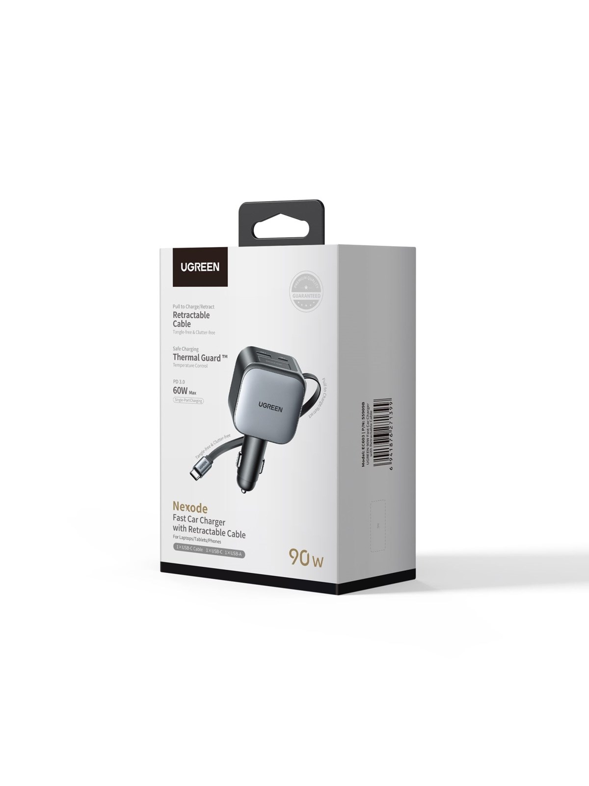 UGREEN 90 W Fast Car Charger with Retractable Cable