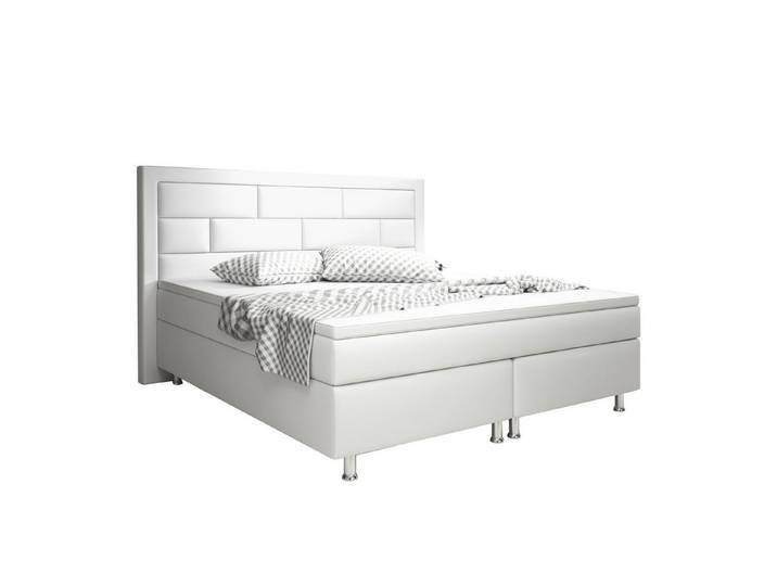 inter Boxspringbett Nizza Kunstleder mit 7 Zonen Taschenfederkernmatratzen und Topper (180x200 cm, Weiß mit 7 Zonen Taschenfederkernmatratzen und Topper), Taschenfederkern-Komfort, gepolstertes Kopfteil, inklusive Matratzen