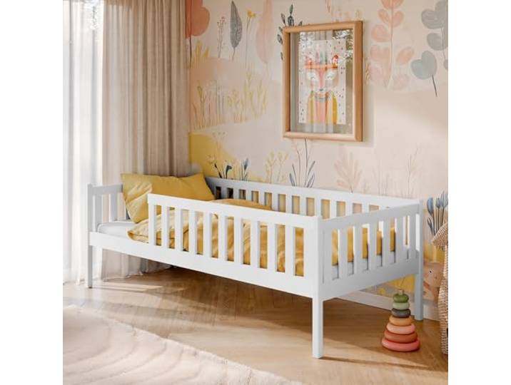 Kids Collective inderbett mit Rausfallschutz und Lattenrost Kinder Bett sicher & stabil weitere Größen: 80x160, 90x190, 90x200 cm 80x180 cm von 3. bis 12. Lebensjahr, weiß