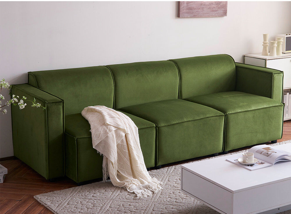 17 Stories Necie Linen Sofa Vine Green 3