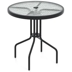 Helloshop26 - Runder Gartentisch 70 cm mit Sonnenschirmloch modernes Design schwarzes Metall Sicherheitsglas 20_0013995