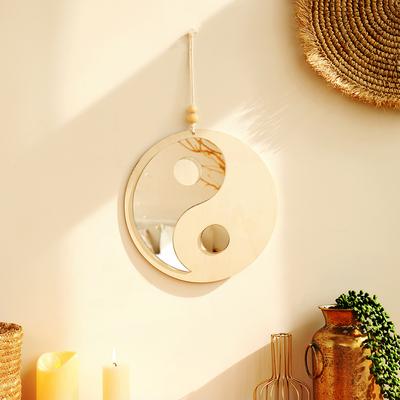 Friendly Fresh Finds Boho Wooden Wall Mirror Tai Chi Yin Yang Home Decor For Living Room Bedroom tk m01177