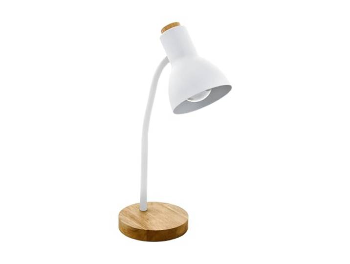 EGLO Tischlampe Veradal, 1 flammige Schreibtischlampe, skandinavisch Tischleuchte aus Metall, Kunstsoff in Weiß, Holz in Braun, Bürolampe, Lampe mit Schalter, E27 Fassung