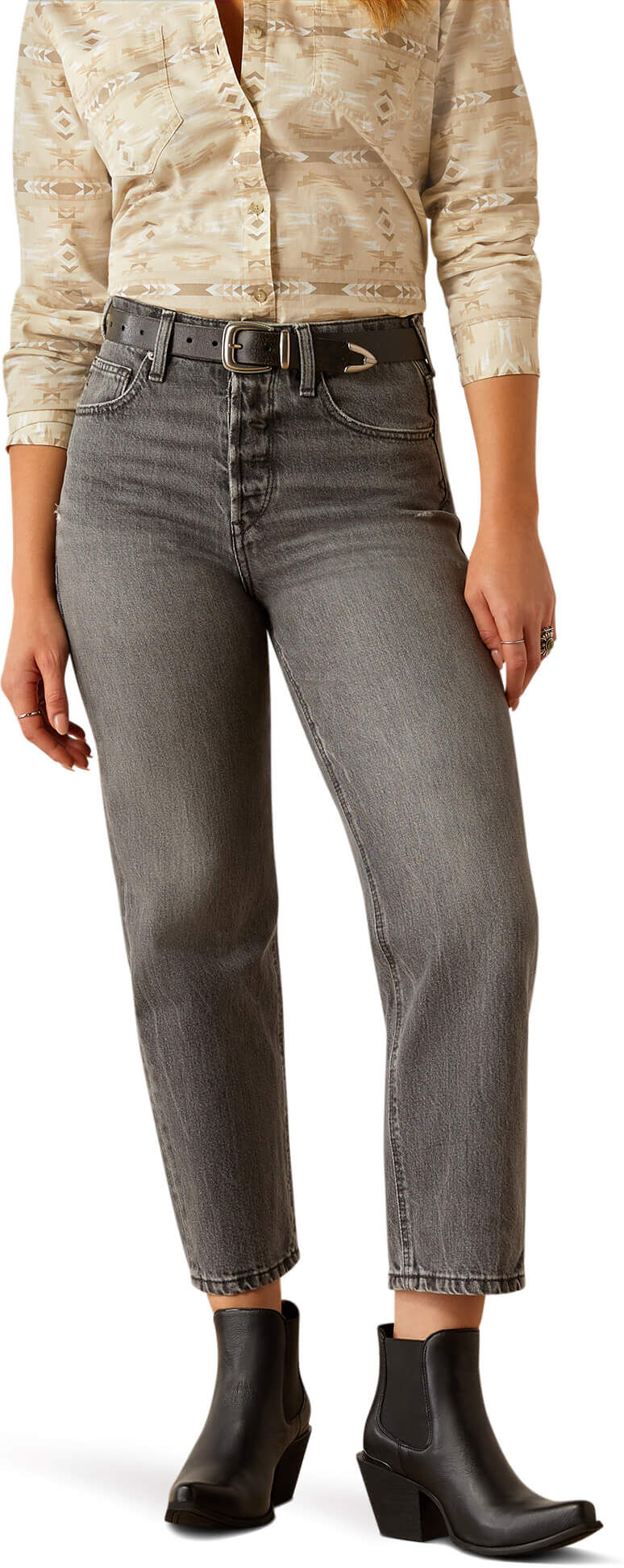 Women's Ultra High Rise Jazmine Tomboy Relaxed Straight Leg Jeans in Vintage Black, Size: 33 Regular by Ariat