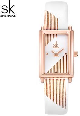 Trendy Discount Goods Delicate Rectangle Dial Gold Slim Watch For Women, Mesh Strap Waterproof Quartz Women's Elegant Timepiece white