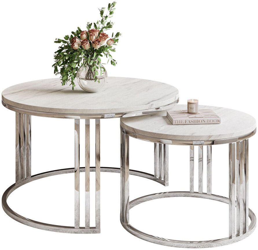 Metro Brytanie 2 Piece Coffee Table White;Levanto marble 49cm H X 70cm W X 70cm D