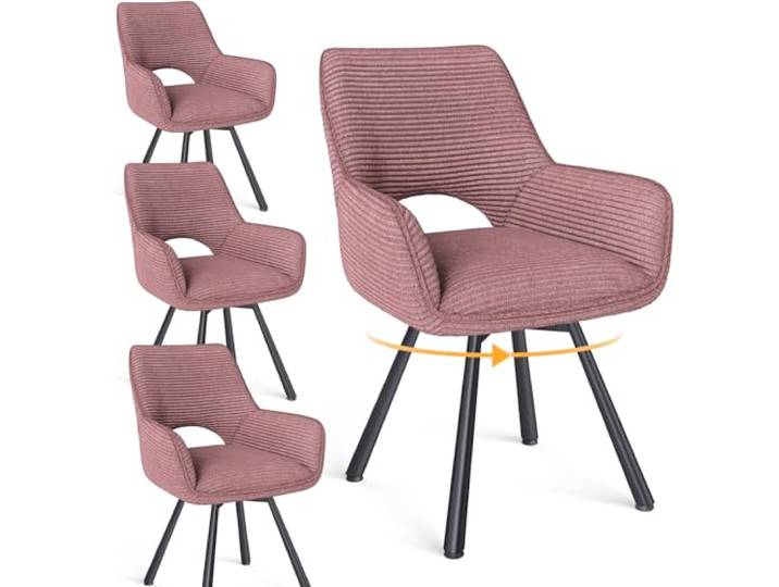 WAFTING Esszimmerstühle 4er Set Drehbar 360°,Armlehnstuhl,Küchenstuhl,Rosa Metallbeinen,Cord Stoff,Küchenstühle,Wohnzimmerstuhl,Polsterstuhl mit Samt,Esszimmer,Restaurant,Schlafzimmer,Konferenzraum
