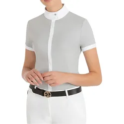 Equiline Damen Turnier Shirt Eulae silver sconce hellgrau mit weißem Kragen, Eq19_FS_Gr.: 34
