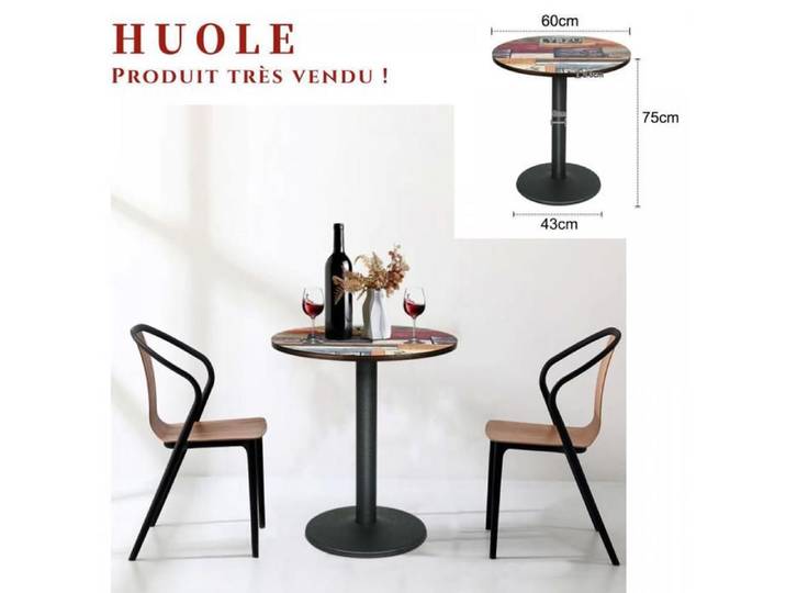 Table ronde à pied unique Table à manger Table d'appoint décontractée - 60*60*72 cm - Base en fer forgé + support circulaire.