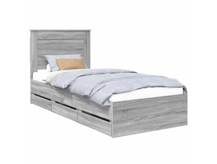 PUGYNBK Bettrahmen Sonoma grau 100 x 200 cm Holz Ingenieur Basis mit versteckten Schubladen, integriertes Kopfteil, minimalistisches Design, quadratische Beine