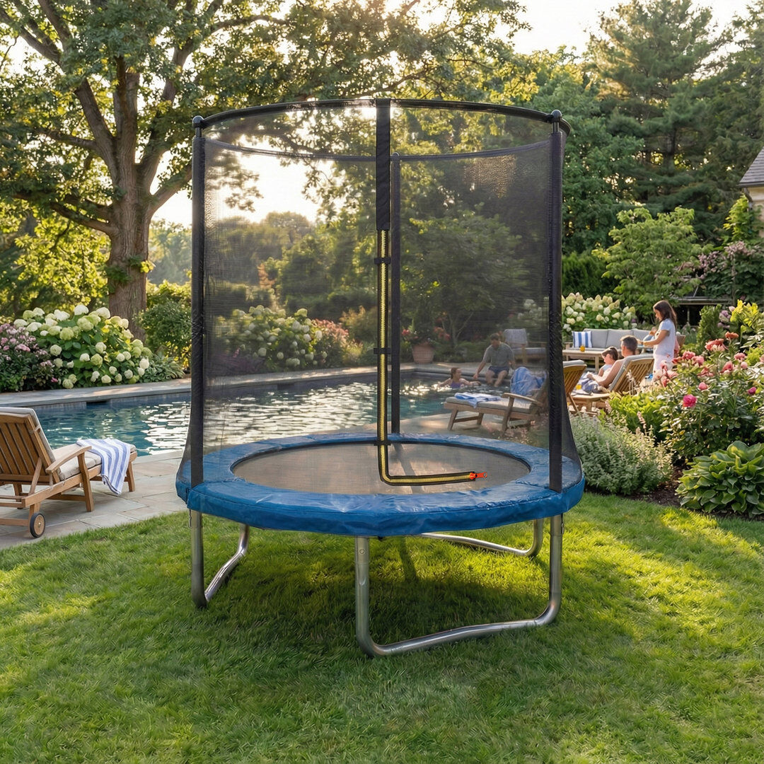 Maxway Furniture 183cm Round with Safety Enclosure Kid / Toddler Trampoline Black 200cm H X 183cm W X 183cm D