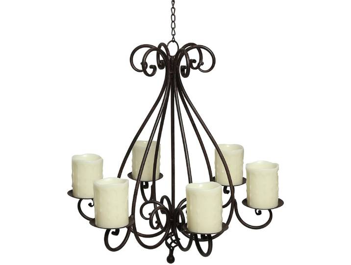 Kerzenständer AMBIENTE HAUS Kronleuchter mit 6 Tellern in Antikbraun , braun, H:56cm Ø:53cm, Schmiedeeisen, Kerzenhalter, Kerzenständer, Stumpenkerzenhalter aus Metall, Ø ca. 53 cm