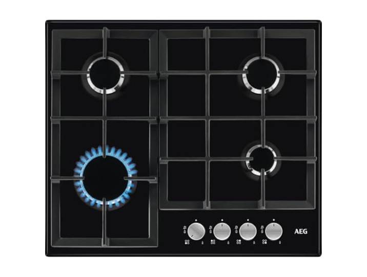 AEG 3000 Gasherd 60 cm, 4 Kochzonen HGX64200SB, Eisengitter-Pfannenstützen, Geschwindigkeitsbrenner, integrierte Zündung, automatische Gasabschaltung, schnelles Aufheizen, weniger Energieverbrauch