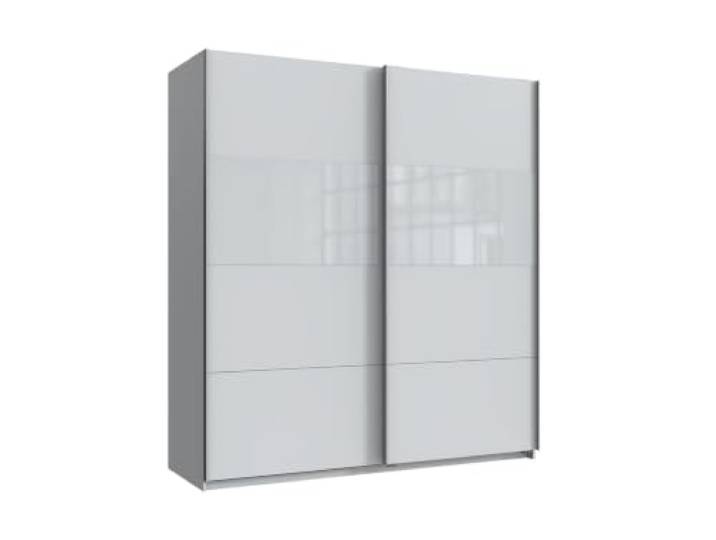 Kleiderschrank Bramfeld Weiß mit Glas Schwebetürenschrank, 180cm Breite