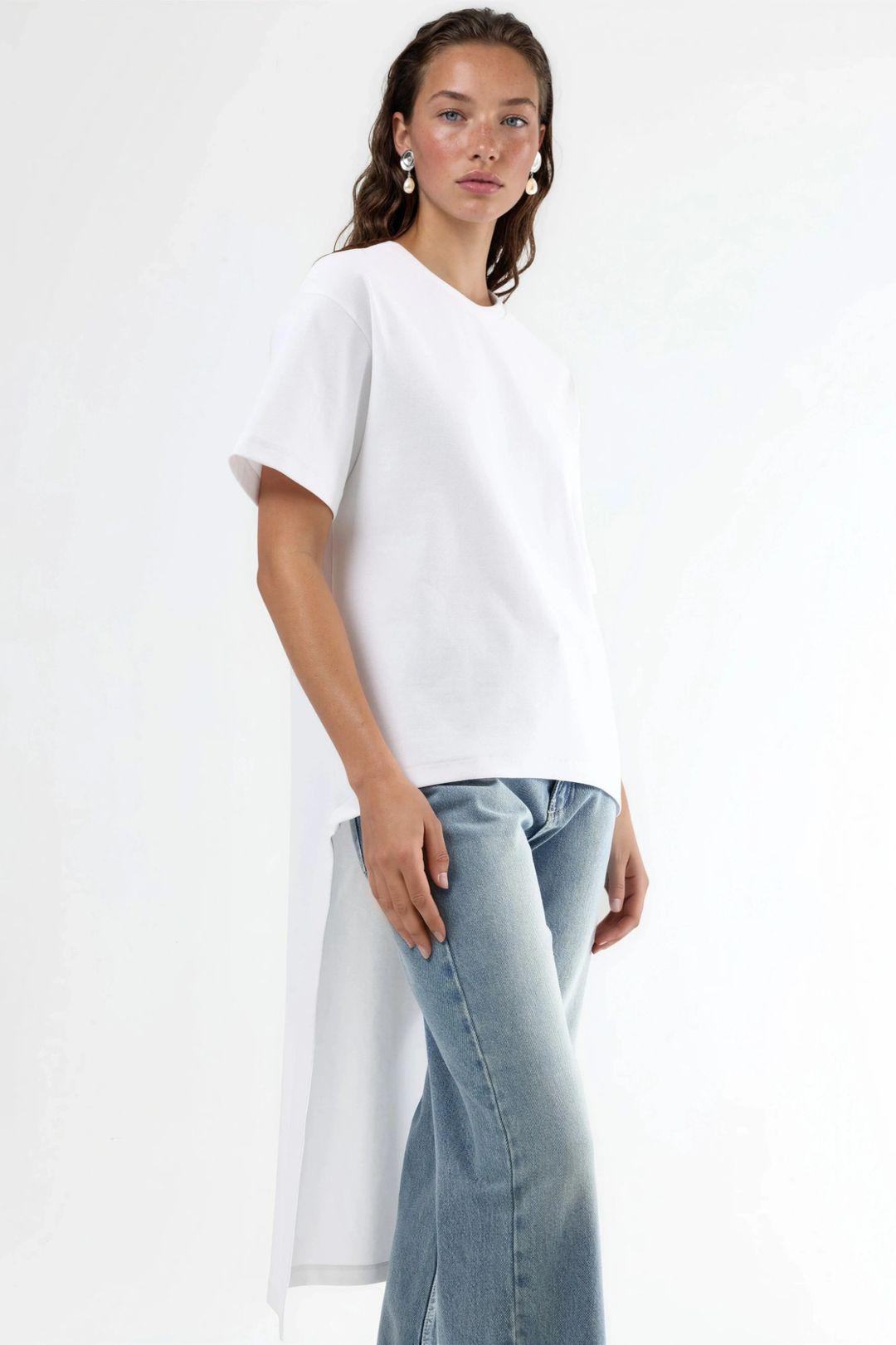 Overgröße Crew-Neck Tunika mit Schlitz