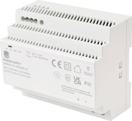 TRU COMPONENTS TC-13710892 Hutschienen-Netzteil (DIN-Rail) Verbrauch (StandBy) 0.3W 12 V/DC 11.3A 135.6W Anzahl Ausgänge:1