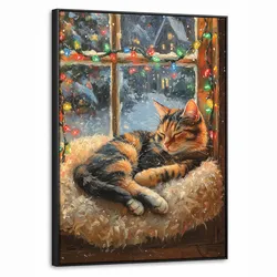 LEINWAND Bilder mit Rahmen - Katze - Weihnachten - Winter - Tier - 70x100