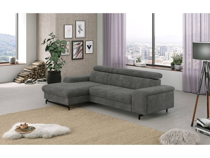 Ecksofa, Silber, 267x165 cm, Struktur, Kopfteilverstellung, Modern, Cotta