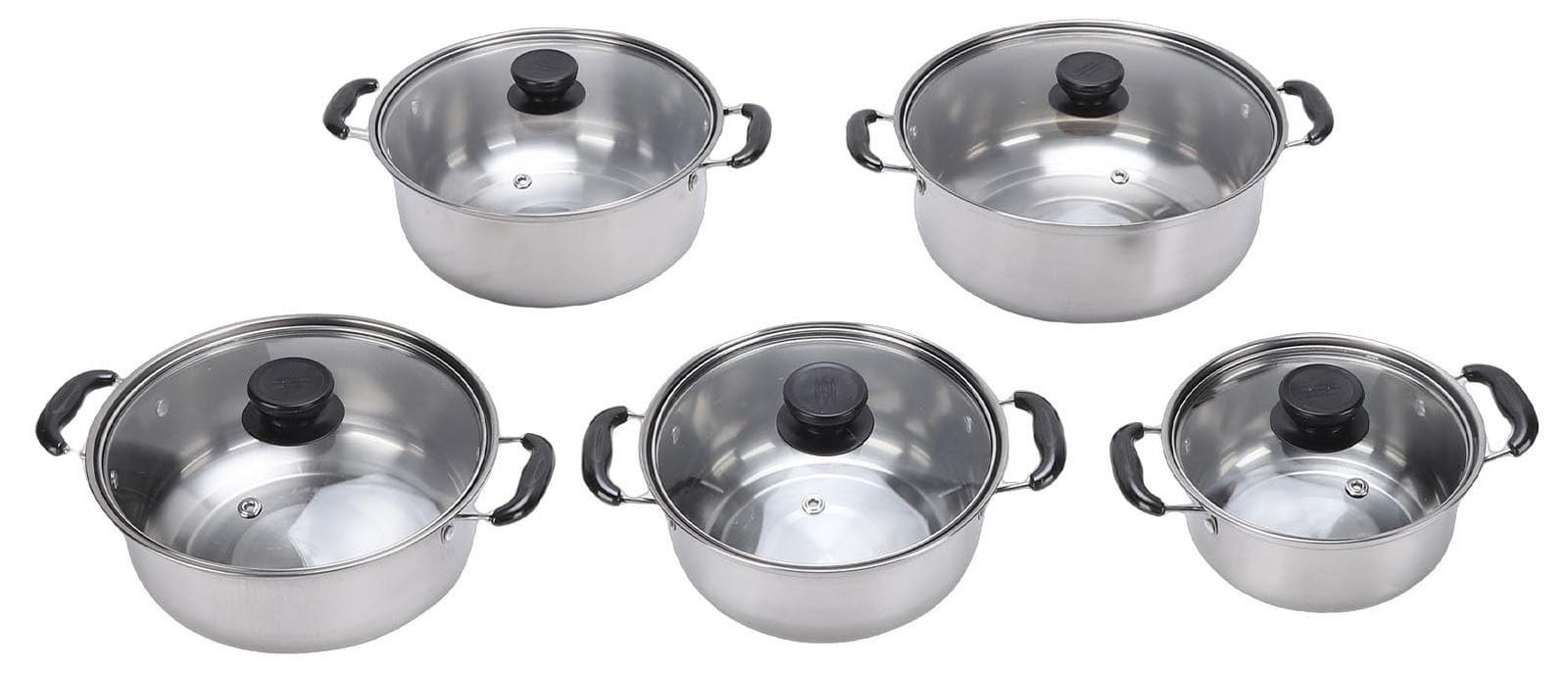 5 Delige RVS Kookpan Set met Glasdeksels