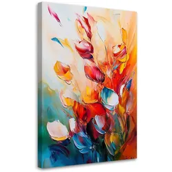 LEINWANDBILD Bunte Blumen Ölfarben-Effekt 70x100cm