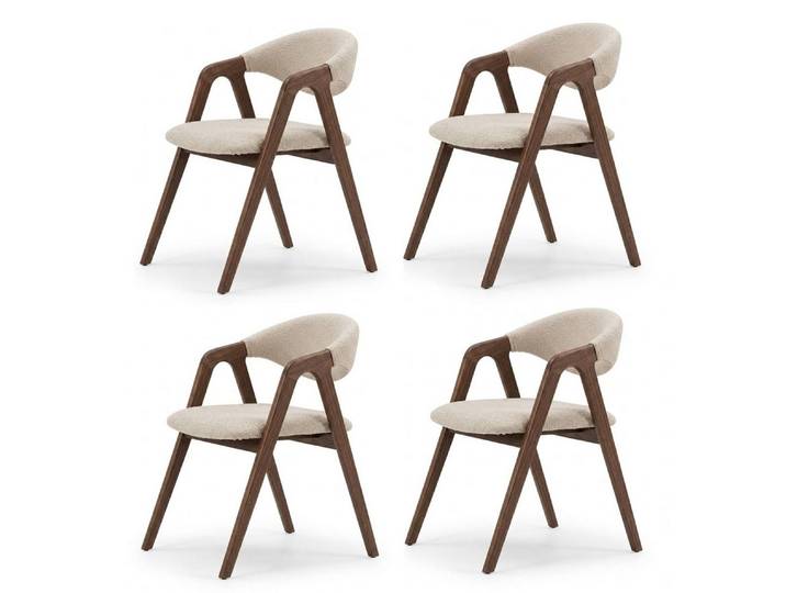 Xlmoebel Esszimmerstuhl 4er Stuhlset Beige Textil Holz Modern Einfarbig Esszimmerstuhl Design (4er-Set, 4 St)