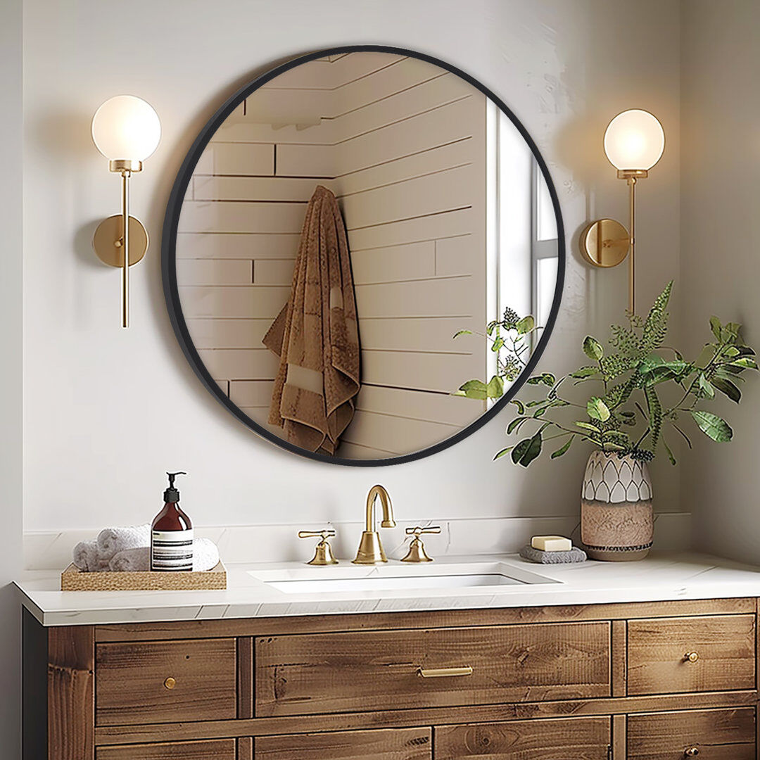 Brayden Studio Aluminium Round Wall Mirror Black 60 x 60 cm