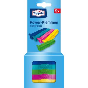 Toppits Verschlussclips Power-Klemmen, 7cm, Kunststoff, farbig sortiert, 5 Stück